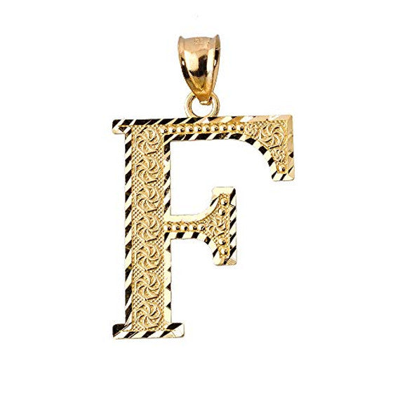 Solid 10K Yellow Gold A-Z Roman Initial Letter Pendant