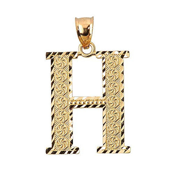 Solid 10K Yellow Gold A-Z Roman Initial Letter Pendant