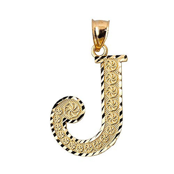 Solid 10K Yellow Gold A-Z Roman Initial Letter Pendant