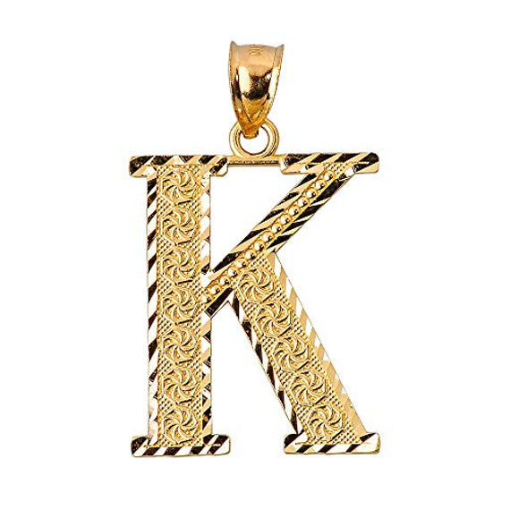 Solid 10K Yellow Gold A-Z Roman Initial Letter Pendant
