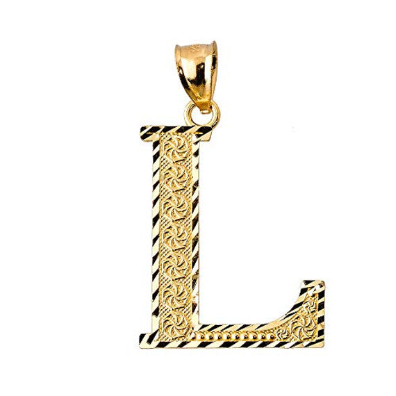 Solid 10K Yellow Gold A-Z Roman Initial Letter Pendant
