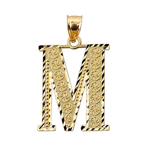 Solid 10K Yellow Gold A-Z Roman Initial Letter Pendant