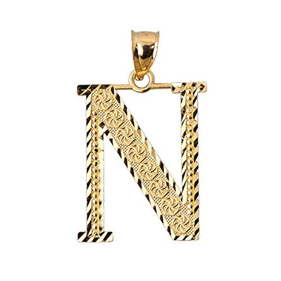 Solid 10K Yellow Gold A-Z Roman Initial Letter Pendant