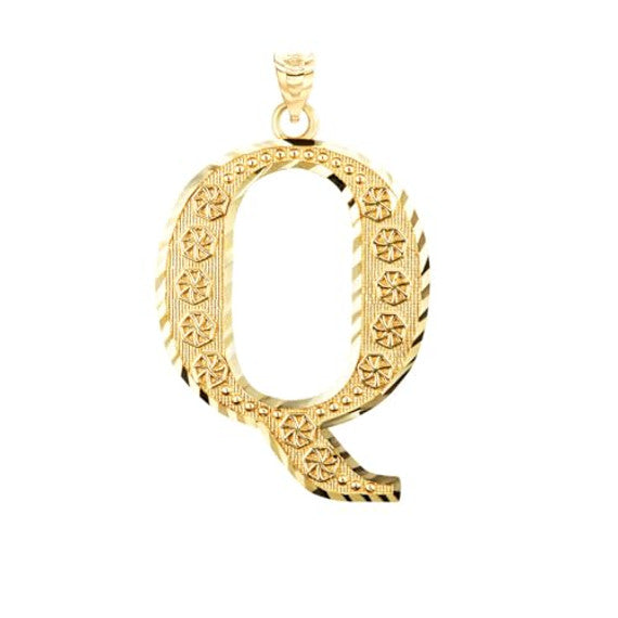 Solid 10K Yellow Gold A-Z Roman Initial Letter Pendant