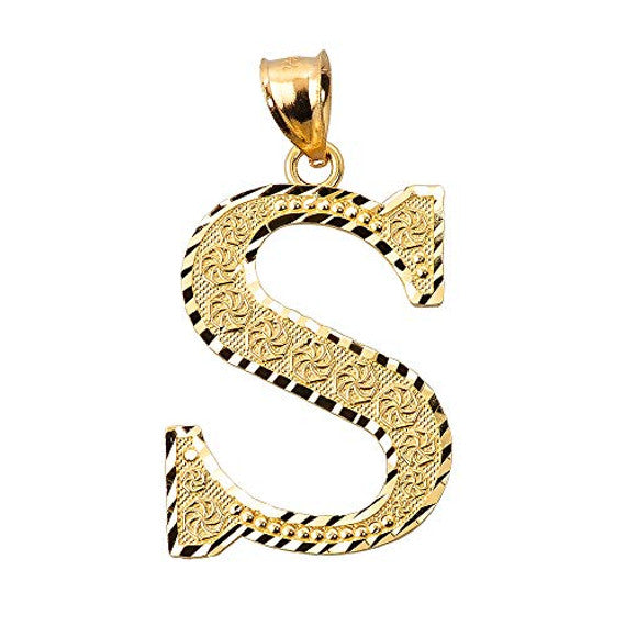 Solid 10K Yellow Gold A-Z Roman Initial Letter Pendant
