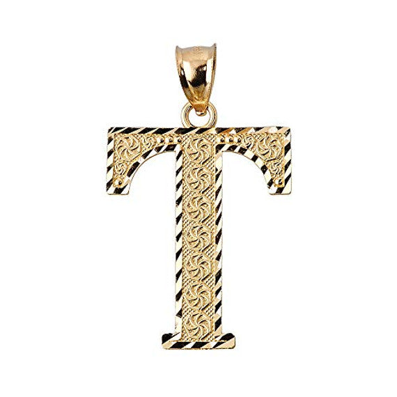 Solid 10K Yellow Gold A-Z Roman Initial Letter Pendant