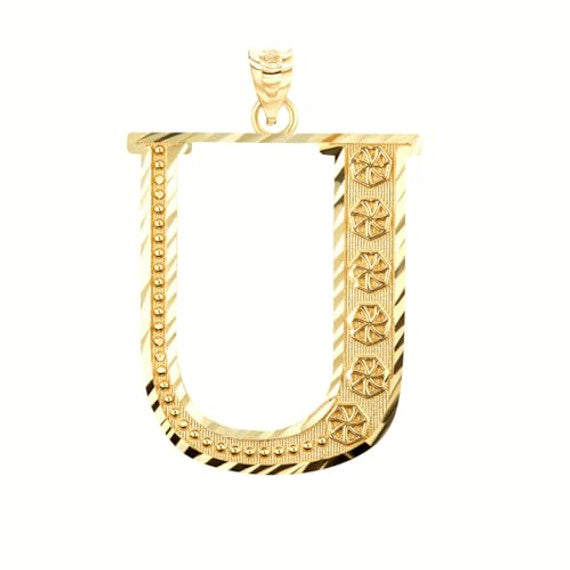 Solid 10K Yellow Gold A-Z Roman Initial Letter Pendant