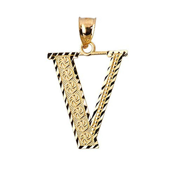 Solid 10K Yellow Gold A-Z Roman Initial Letter Pendant