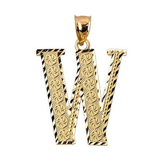 Solid 10K Yellow Gold A-Z Roman Initial Letter Pendant