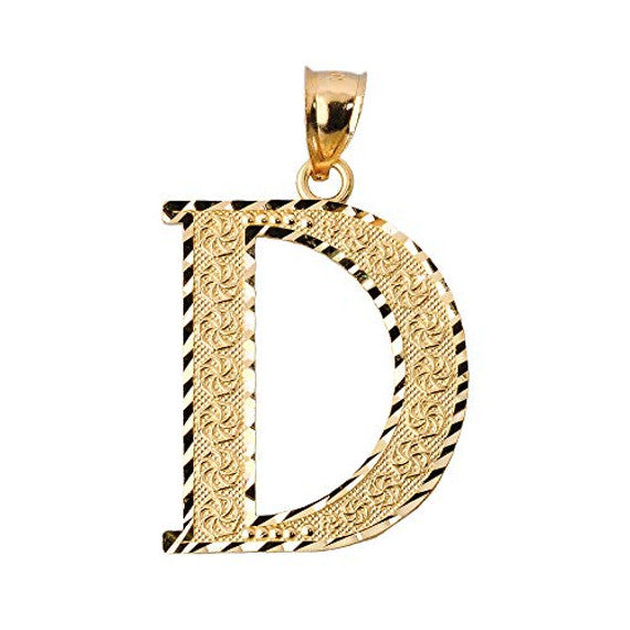 Solid 10K Yellow Gold A-Z Roman Initial Letter Pendant
