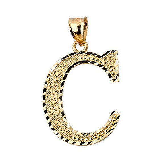 Solid 10K Yellow Gold A-Z Roman Initial Letter Pendant