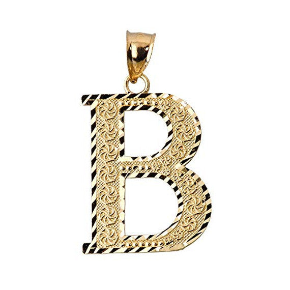 Solid 10K Yellow Gold A-Z Roman Initial Letter Pendant