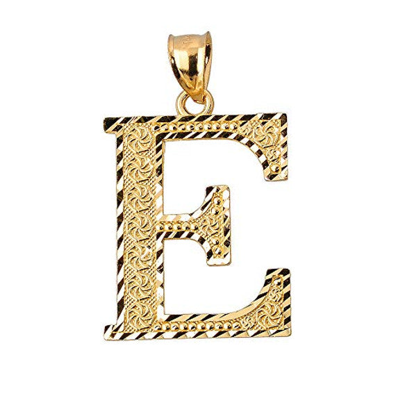 Solid 10K Yellow Gold A-Z Roman Initial Letter Pendant