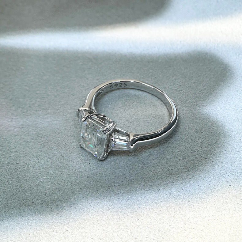 925 Sterling Silver Moissanite Zircon Solid Color Rings