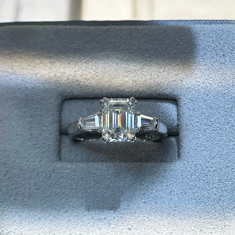 925 Sterling Silver Moissanite Zircon Solid Color Rings