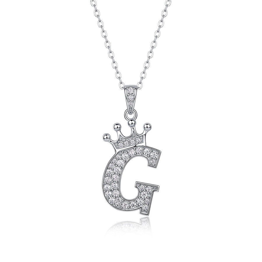 925 Sterling Silver Moissanite Inlay Letter Crown Pendant Necklace