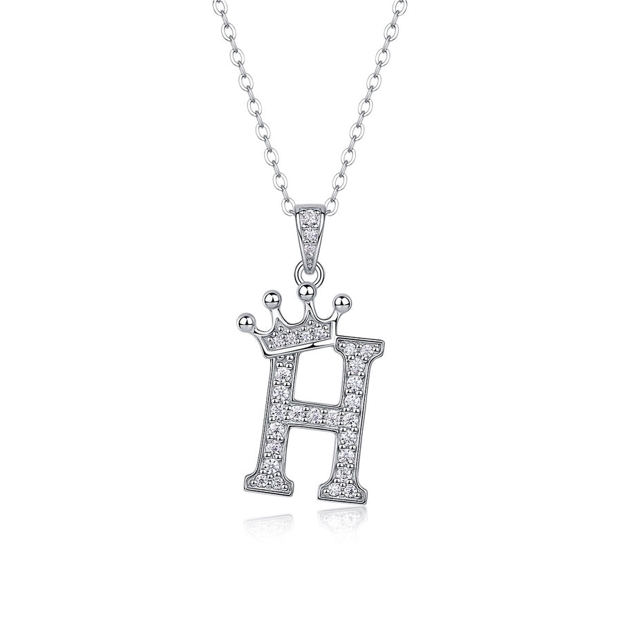 925 Sterling Silver Moissanite Inlay Letter Crown Pendant Necklace