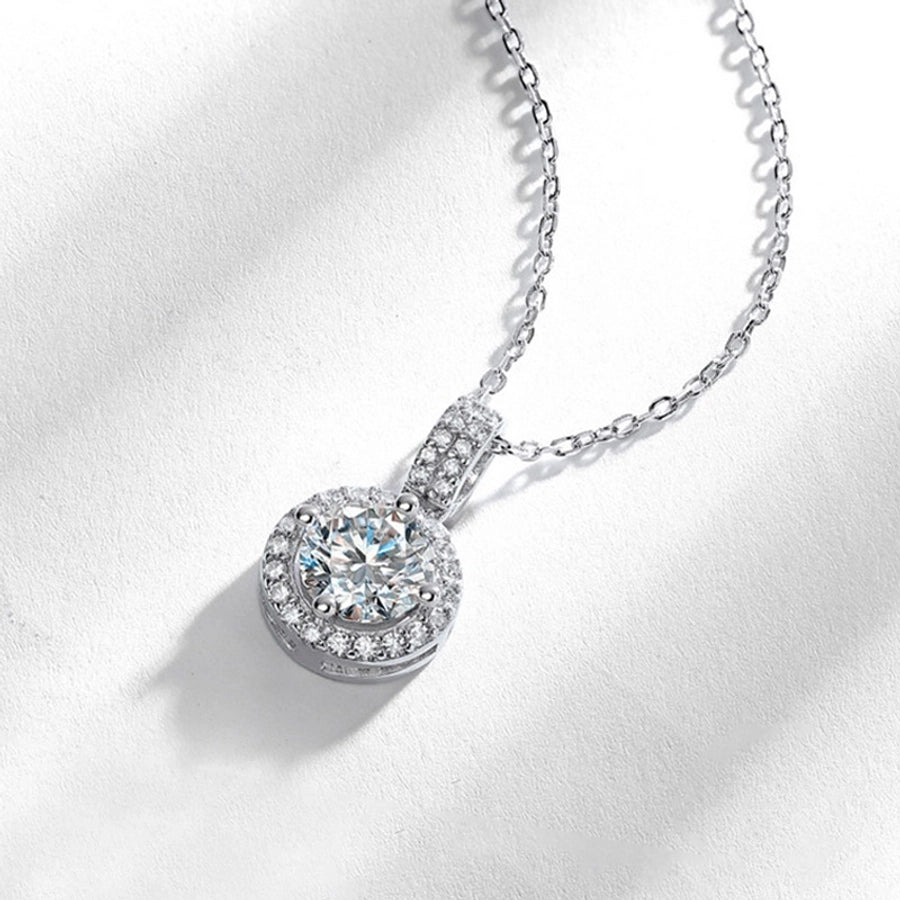 925 Sterling Silver Moissanite GRA Inlay Round Pendant Necklace