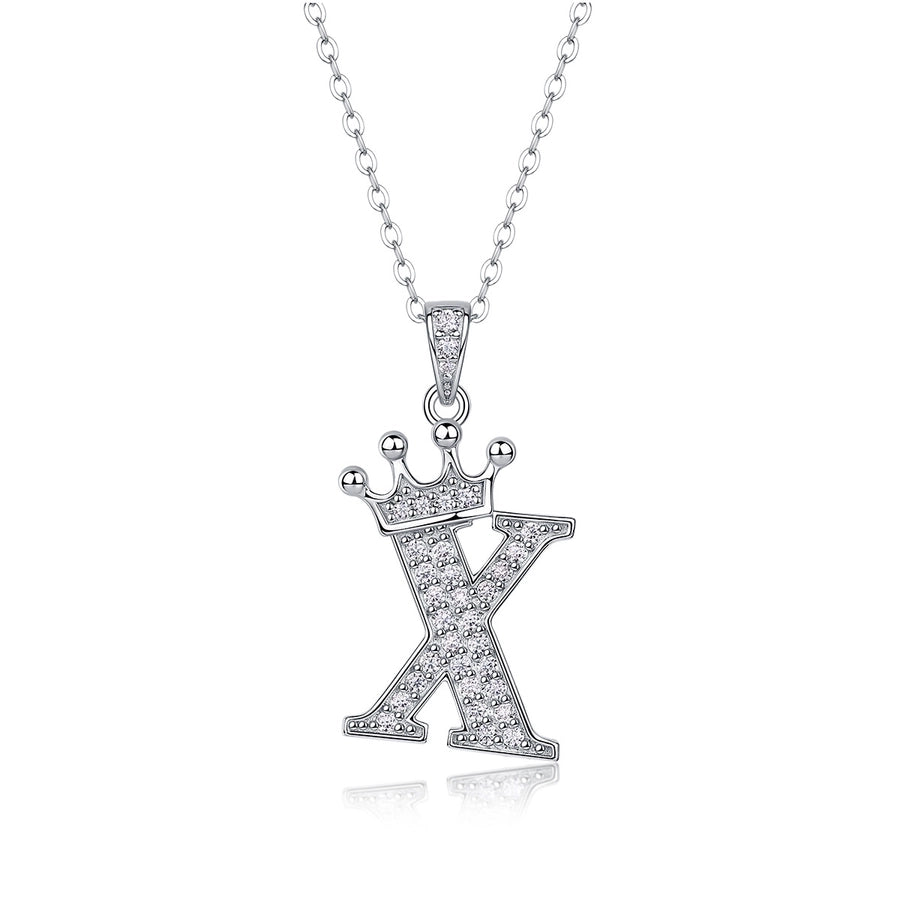 925 Sterling Silver Moissanite Inlay Letter Crown Pendant Necklace