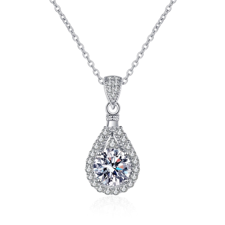 925 Sterling Silver Moissanite Zircon cable chain GRA Plating Inlay Water Droplets Pendant Necklace