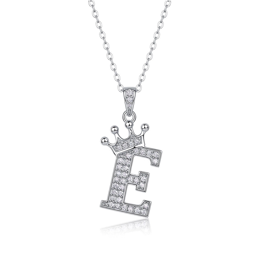 925 Sterling Silver Moissanite Inlay Letter Crown Pendant Necklace