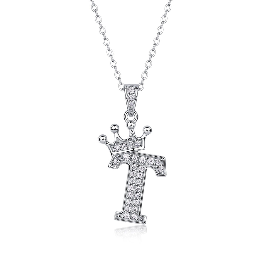 925 Sterling Silver Moissanite Inlay Letter Crown Pendant Necklace