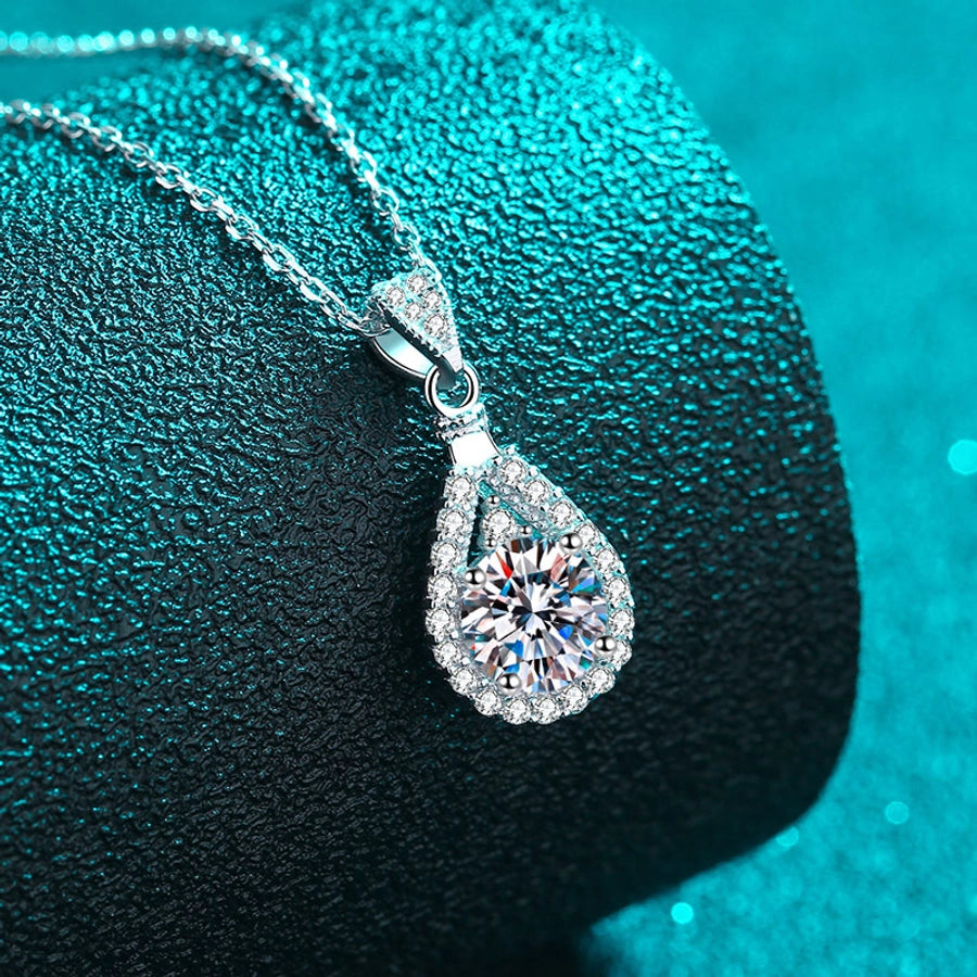 925 Sterling Silver Moissanite Zircon cable chain GRA Plating Inlay Water Droplets Pendant Necklace