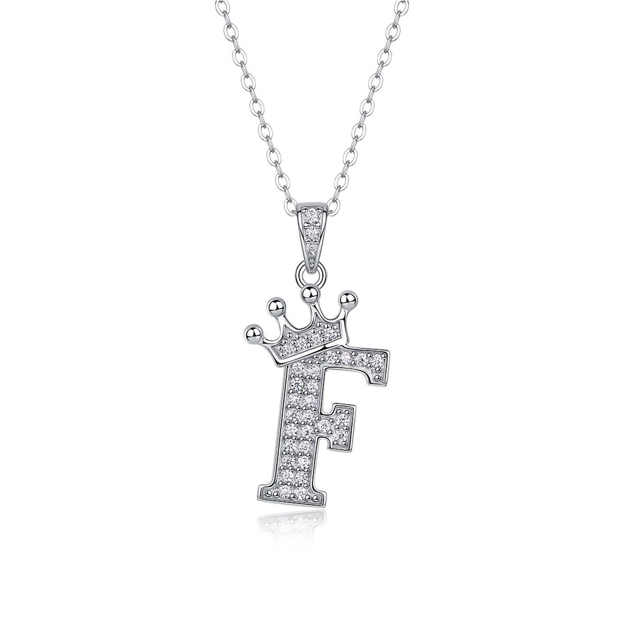 925 Sterling Silver Moissanite Inlay Letter Crown Pendant Necklace