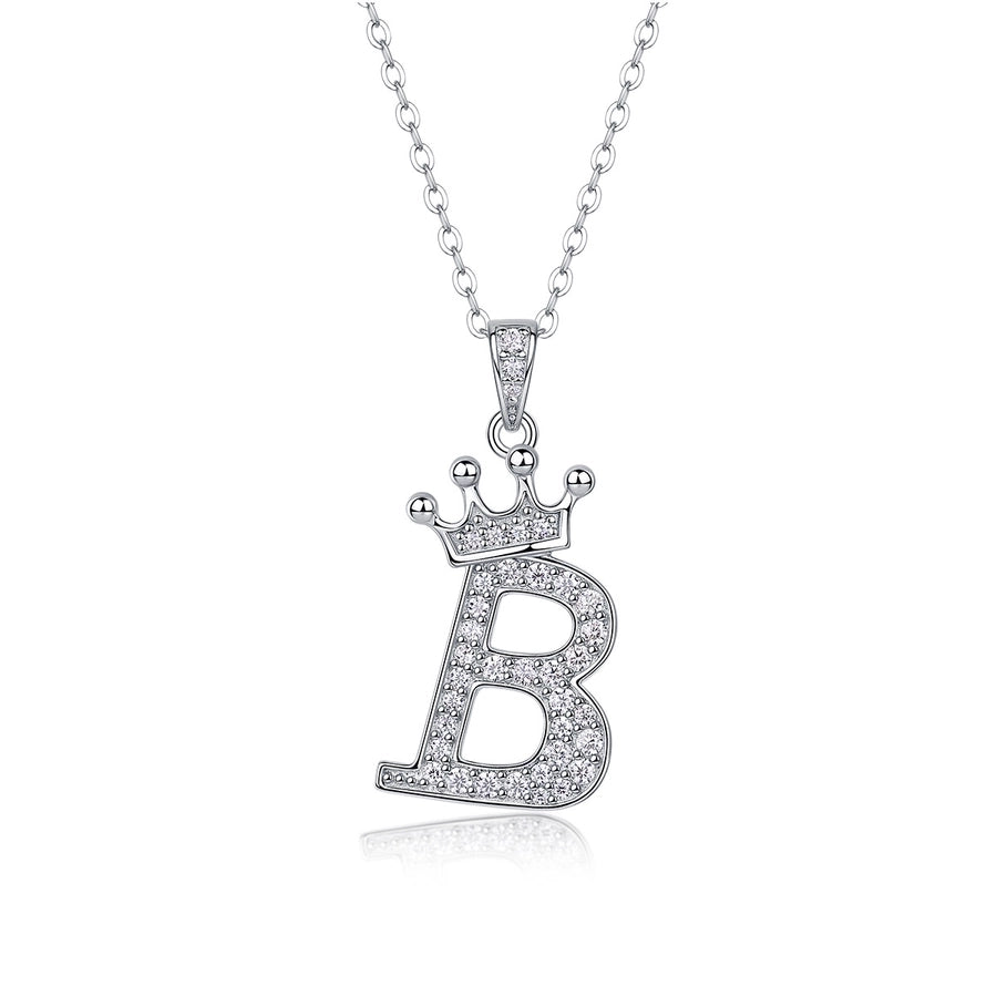 925 Sterling Silver Moissanite Inlay Letter Crown Pendant Necklace