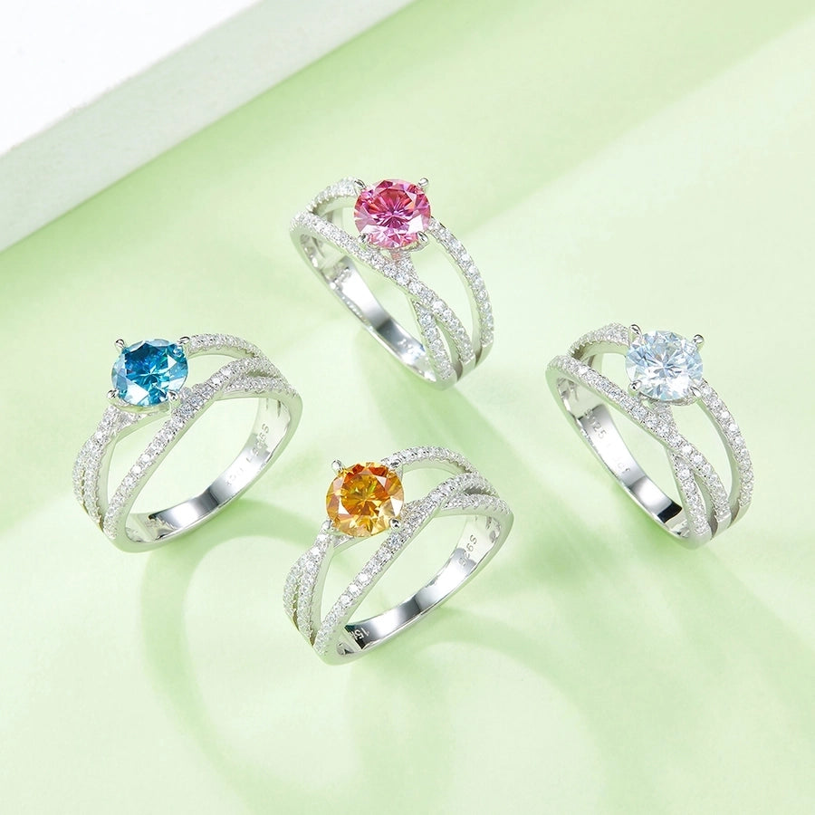 925 Sterling Silver Moissanite Round Rings