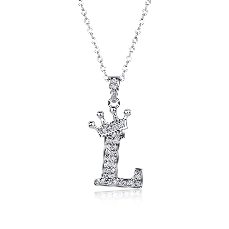 925 Sterling Silver Moissanite Inlay Letter Crown Pendant Necklace
