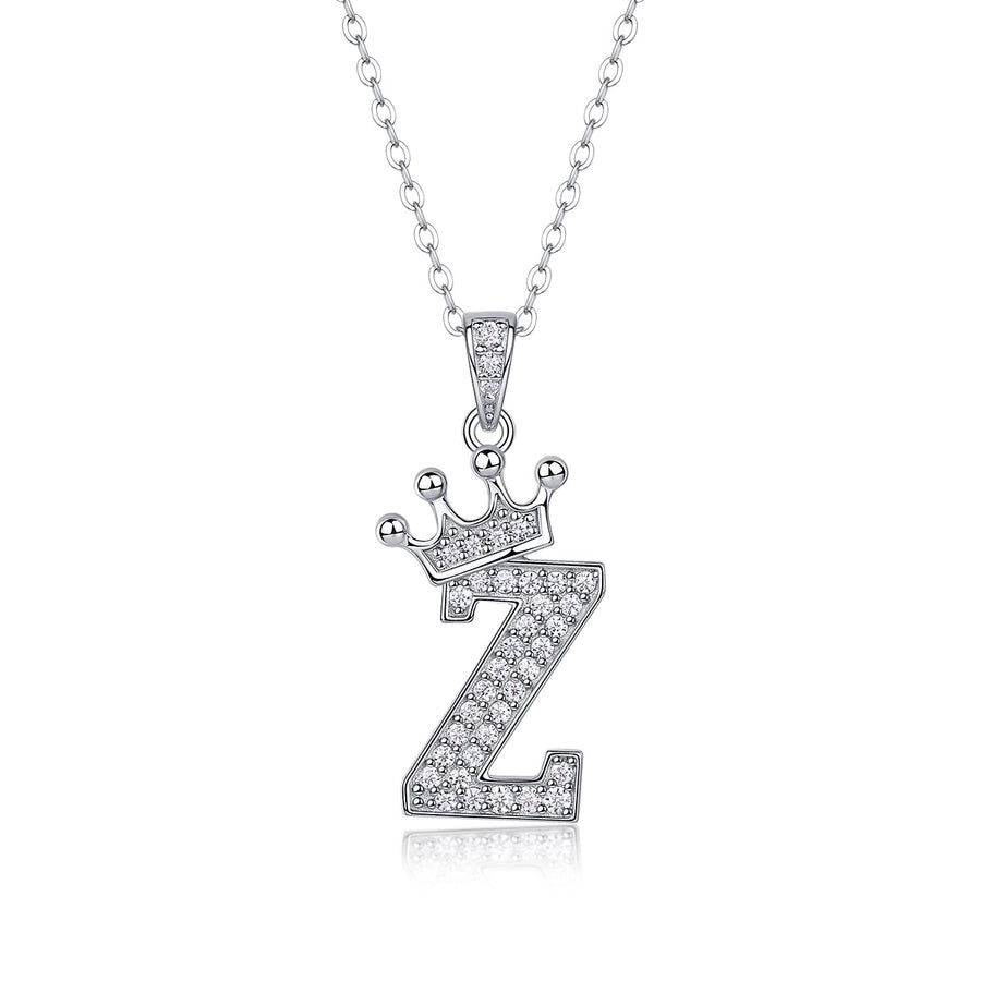 925 Sterling Silver Moissanite Inlay Letter Crown Pendant Necklace