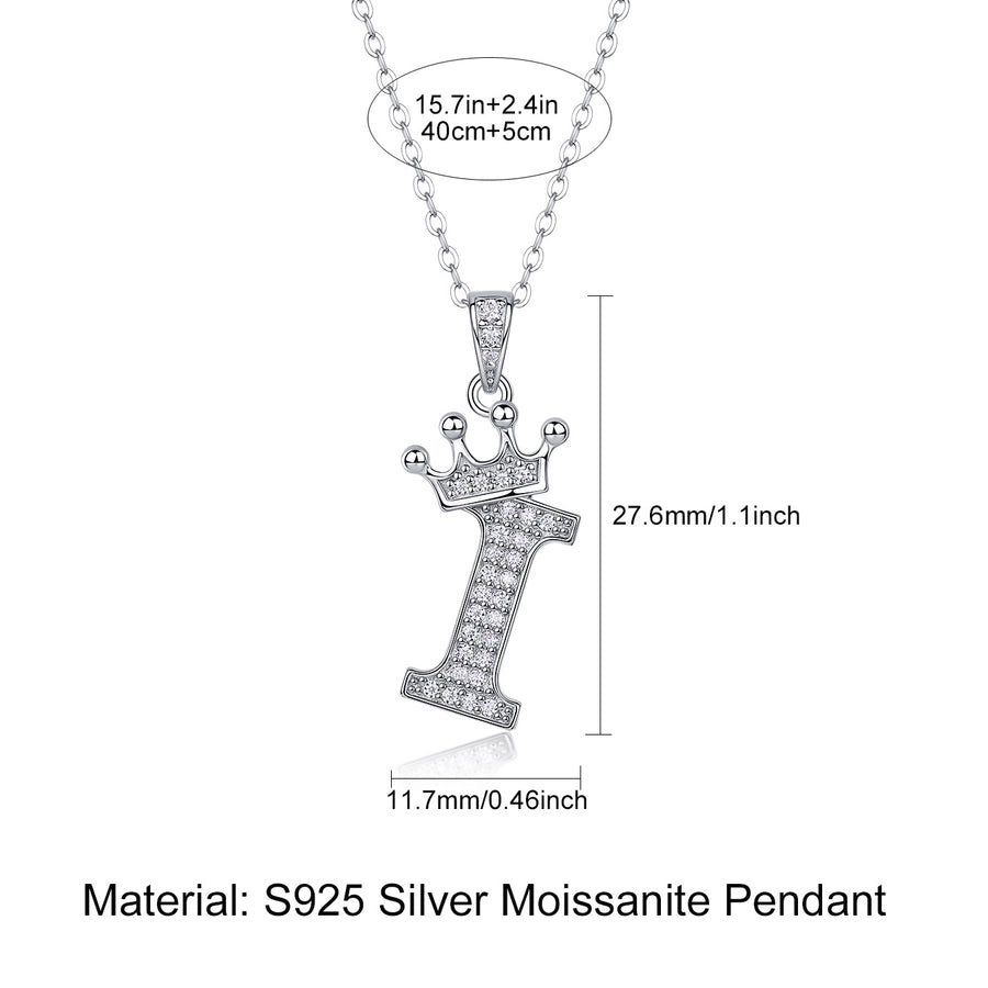 925 Sterling Silver Moissanite Inlay Letter Crown Pendant Necklace