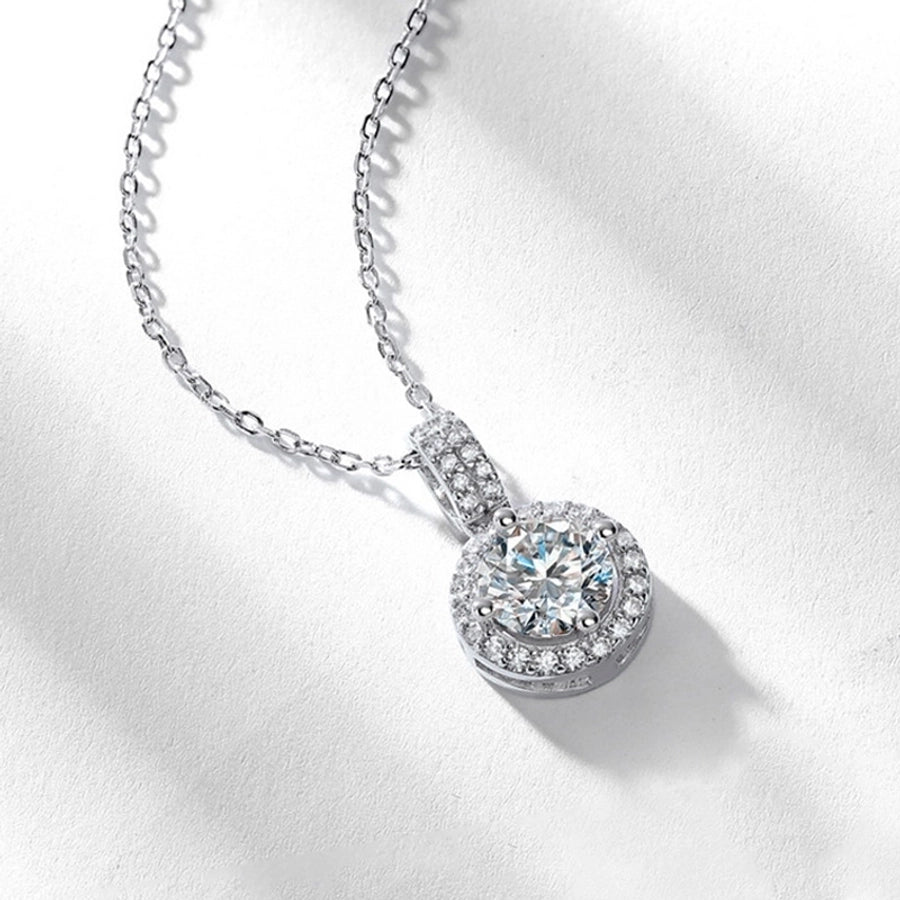 925 Sterling Silver Moissanite GRA Inlay Round Pendant Necklace