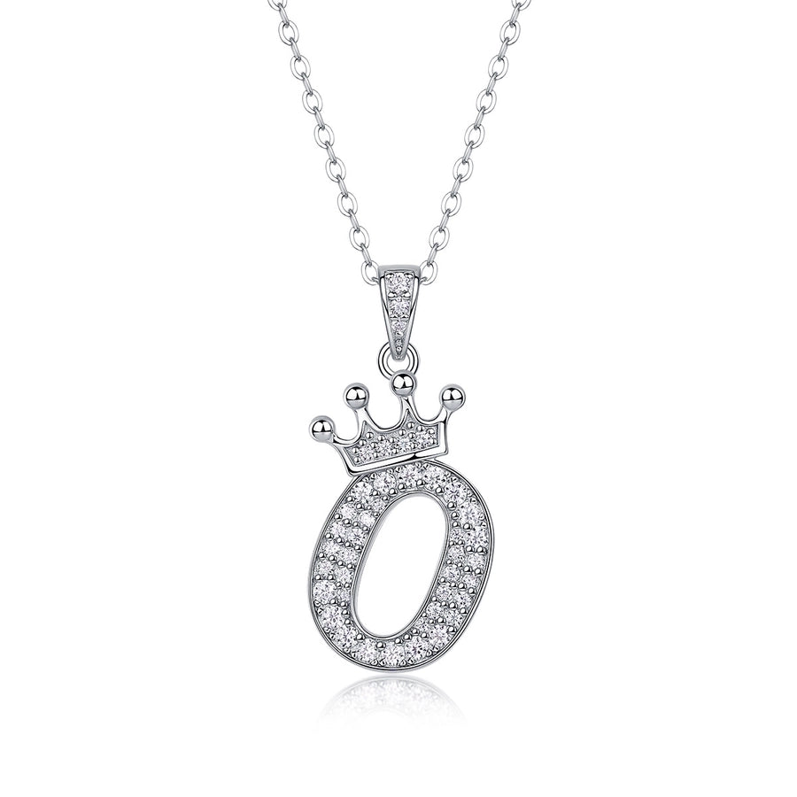 925 Sterling Silver Moissanite Inlay Letter Crown Pendant Necklace