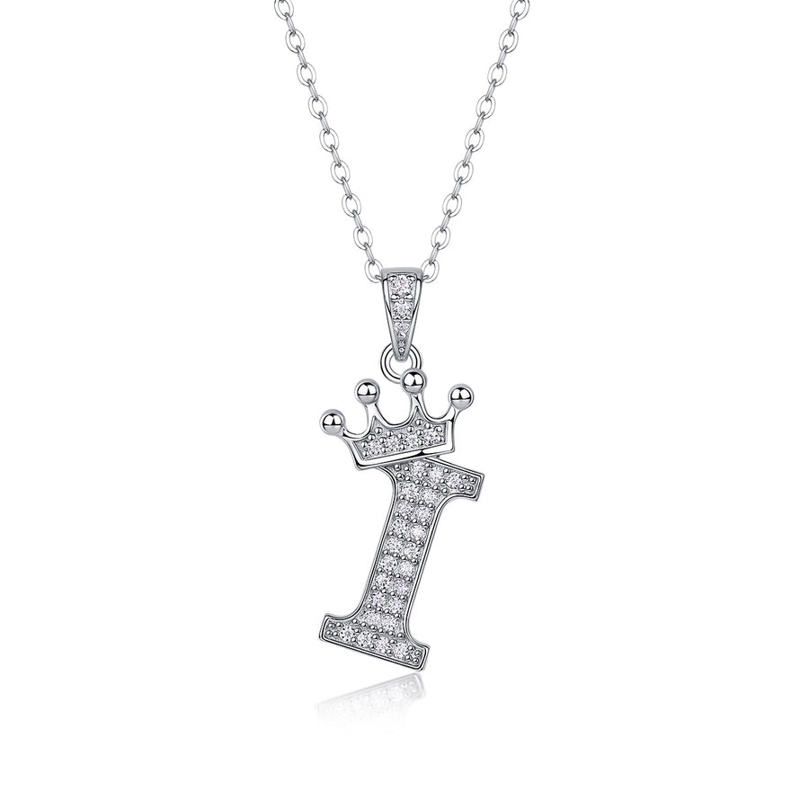 925 Sterling Silver Moissanite Inlay Letter Crown Pendant Necklace