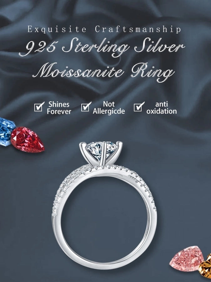 925 Sterling Silver Moissanite Round Rings