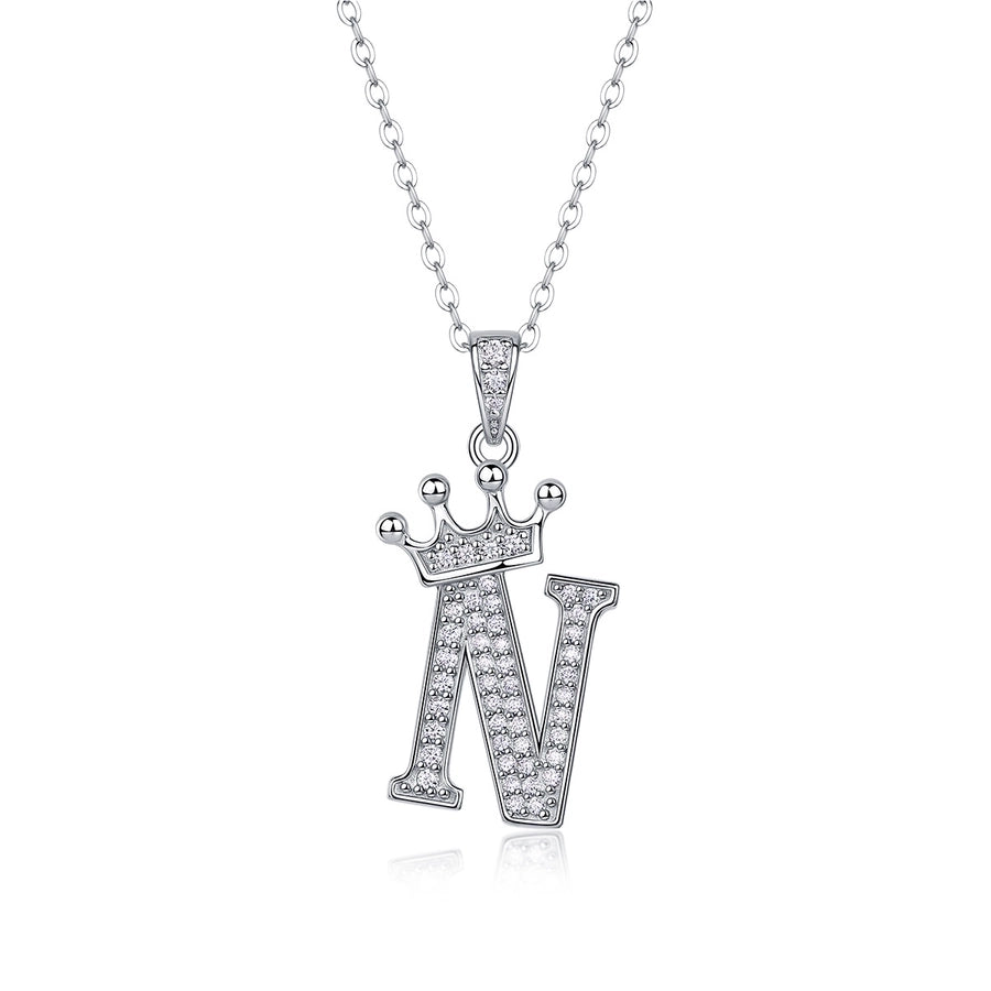 925 Sterling Silver Moissanite Inlay Letter Crown Pendant Necklace