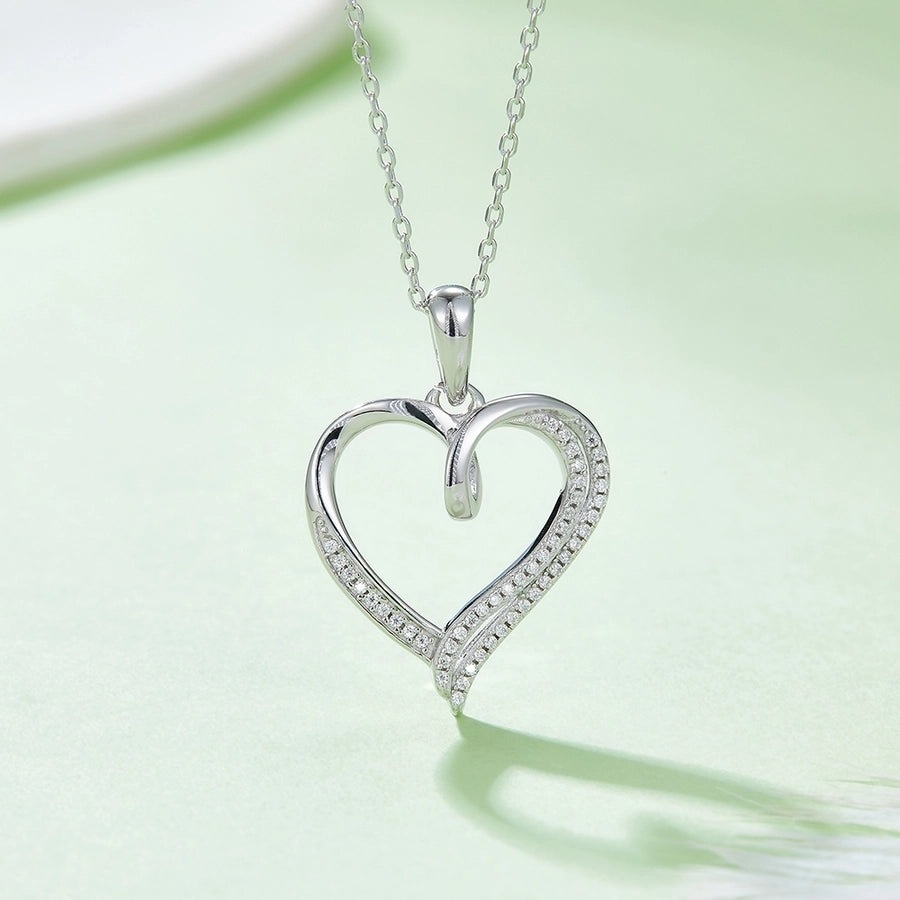 925 Sterling Silver Moissanite cable chain Plating Inlay Heart Shape GRA Certificate Pendant Necklace