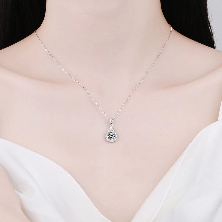 925 Sterling Silver Moissanite Zircon cable chain GRA Plating Inlay Water Droplets Pendant Necklace