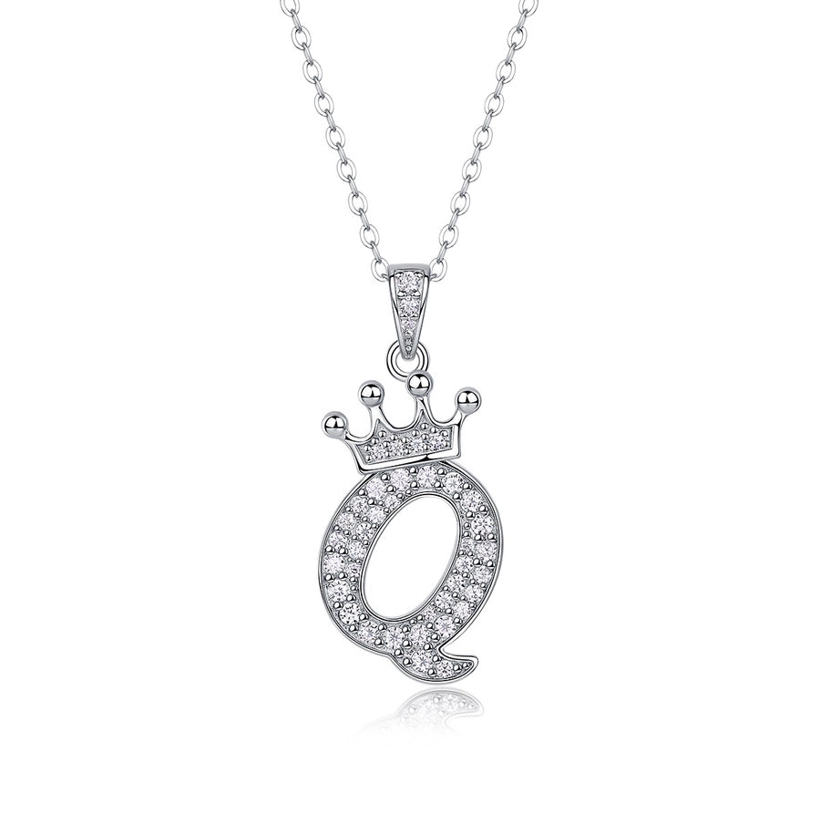 925 Sterling Silver Moissanite Inlay Letter Crown Pendant Necklace