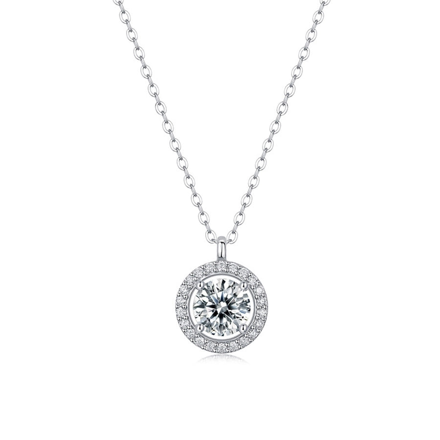 925 Sterling Silver Moissanite Inlay Round Pendant Necklace