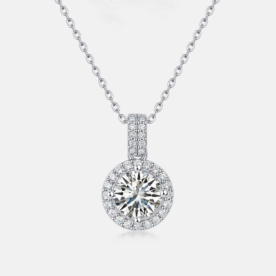 925 Sterling Silver Moissanite GRA Inlay Round Pendant Necklace