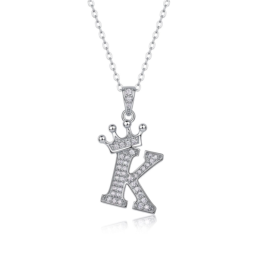 925 Sterling Silver Moissanite Inlay Letter Crown Pendant Necklace