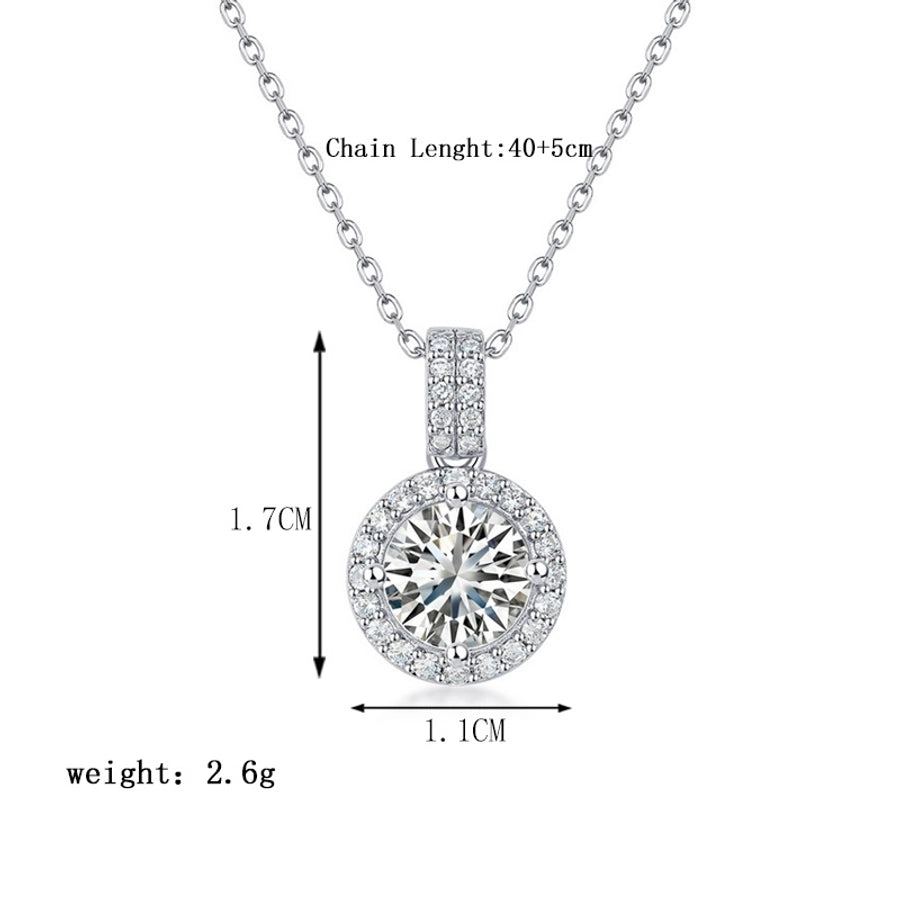 925 Sterling Silver Moissanite GRA Inlay Round Pendant Necklace