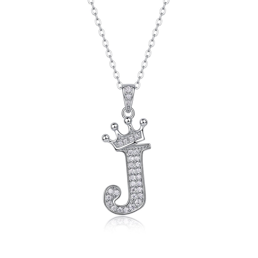 925 Sterling Silver Moissanite Inlay Letter Crown Pendant Necklace