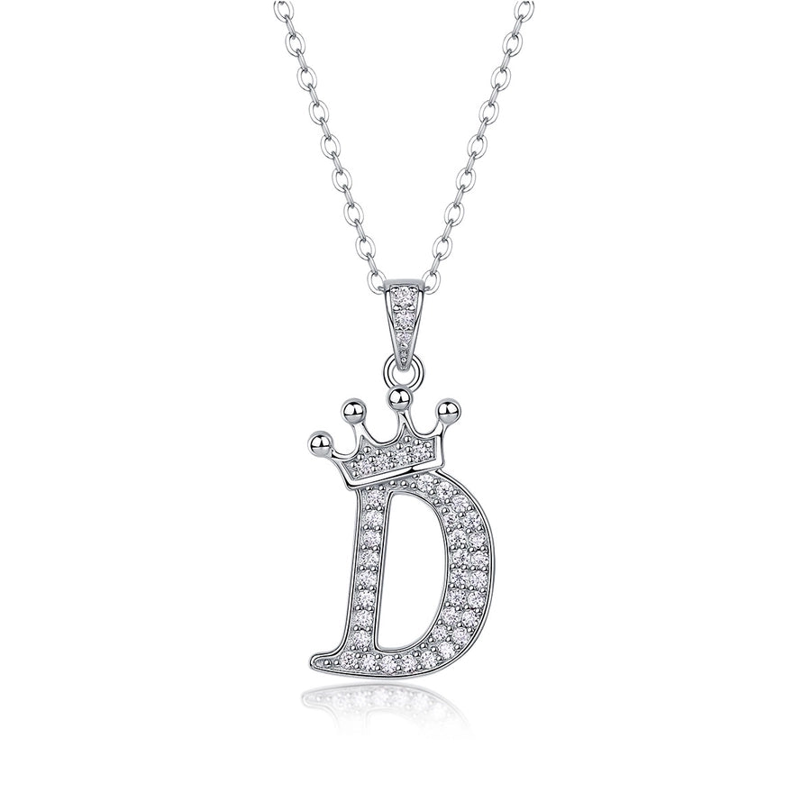 925 Sterling Silver Moissanite Inlay Letter Crown Pendant Necklace