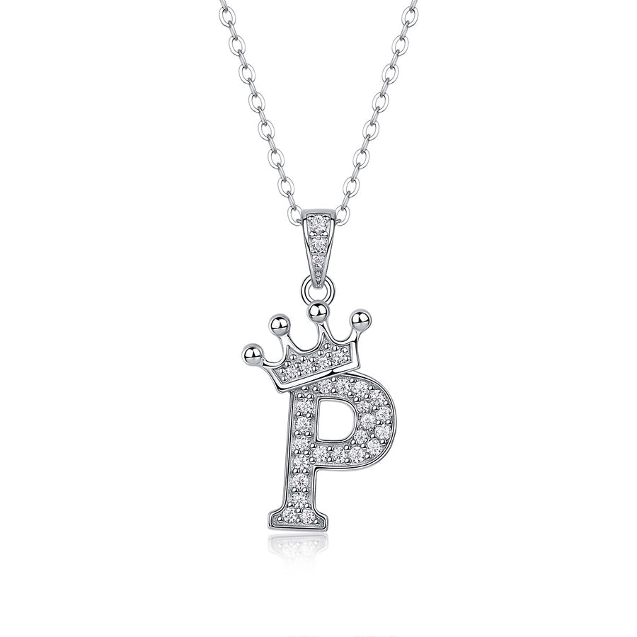 925 Sterling Silver Moissanite Inlay Letter Crown Pendant Necklace