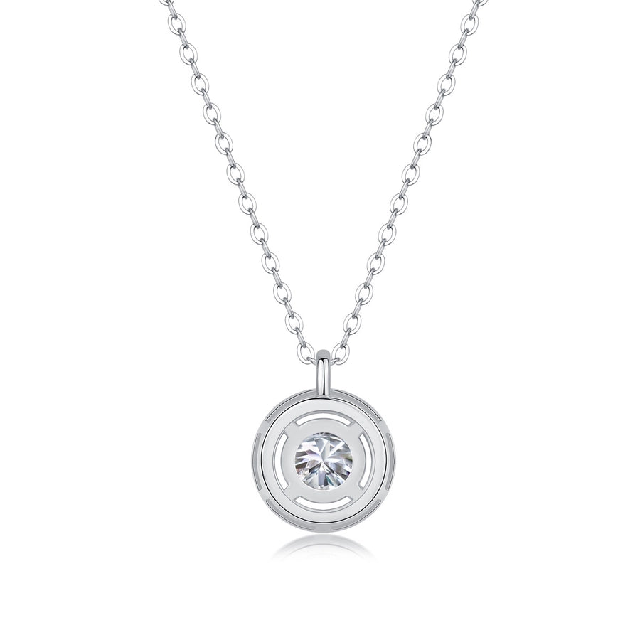 925 Sterling Silver Moissanite Inlay Round Pendant Necklace