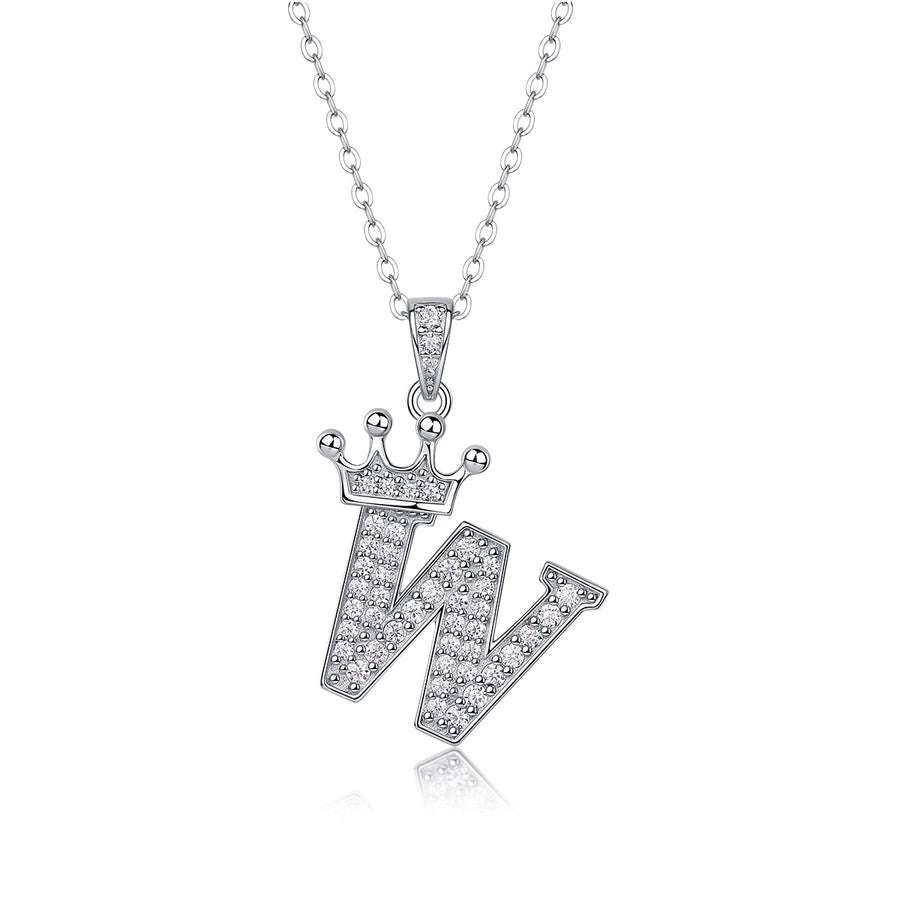 925 Sterling Silver Moissanite Inlay Letter Crown Pendant Necklace